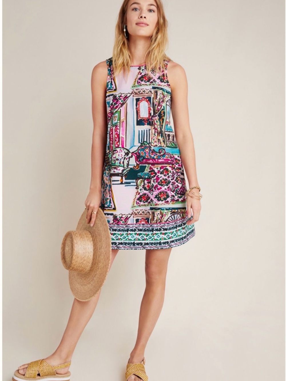 Anthropologie Mini Amelia Shift Dress Printed Swing Dress Size M